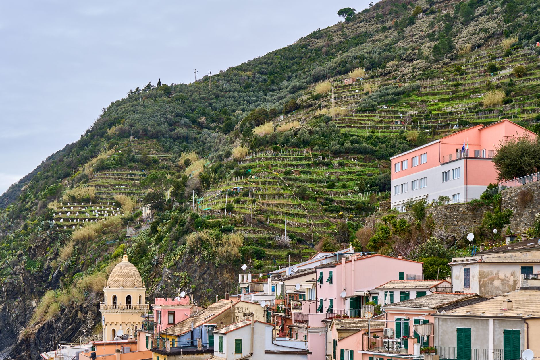 Italian terrace overlooking mountain valley
